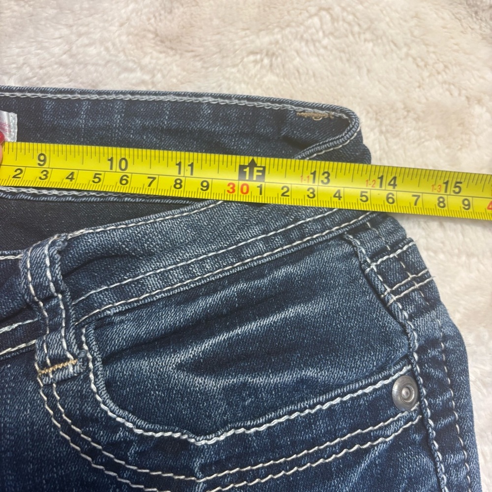 No Boundaries Jeans Size 5 Jrs Dark Blue Boot Cut Mineral Wash Sequined Pockets - Picture 10 of 12